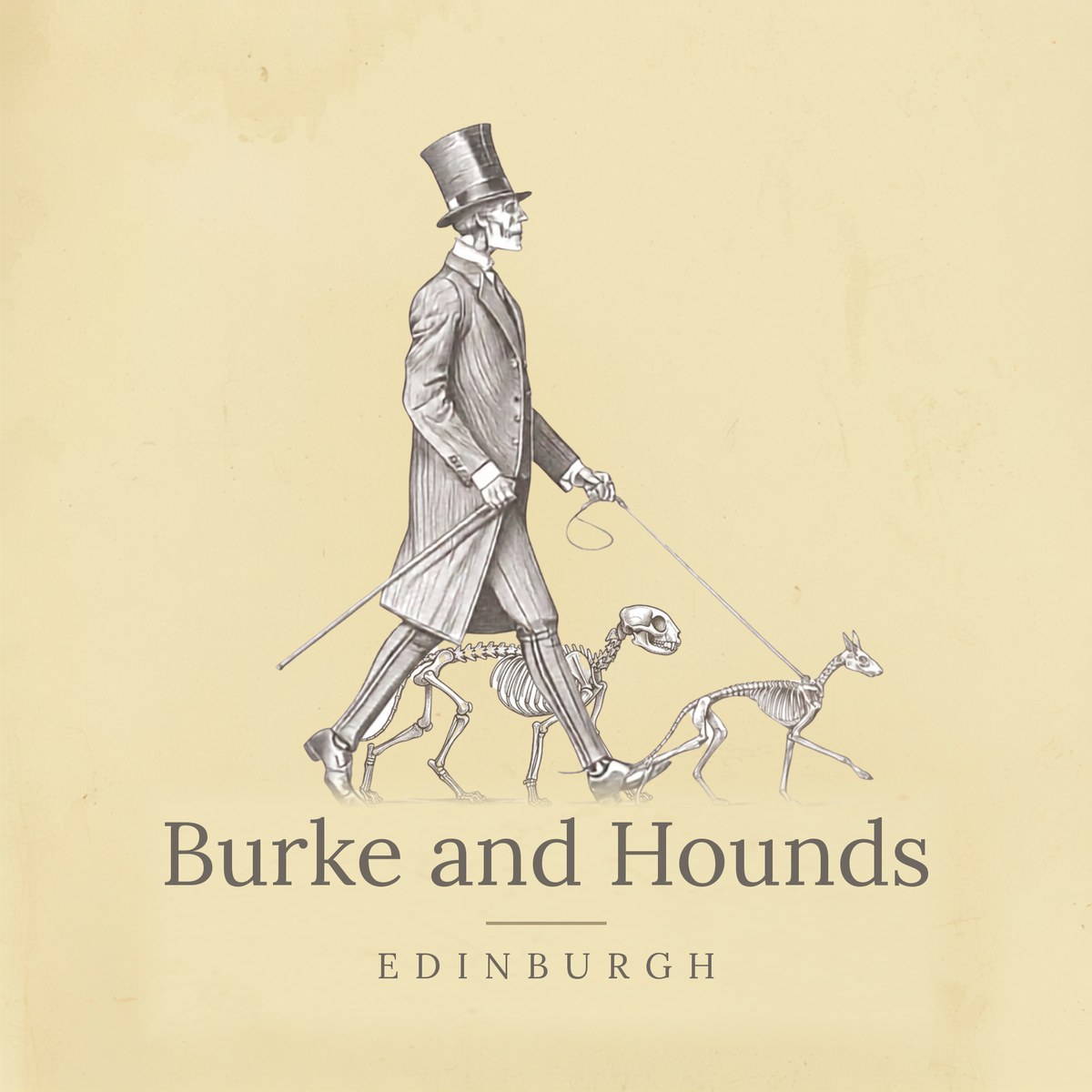Burke and Hounds Edinburgh — a Victorian gentleman walking two hounds
